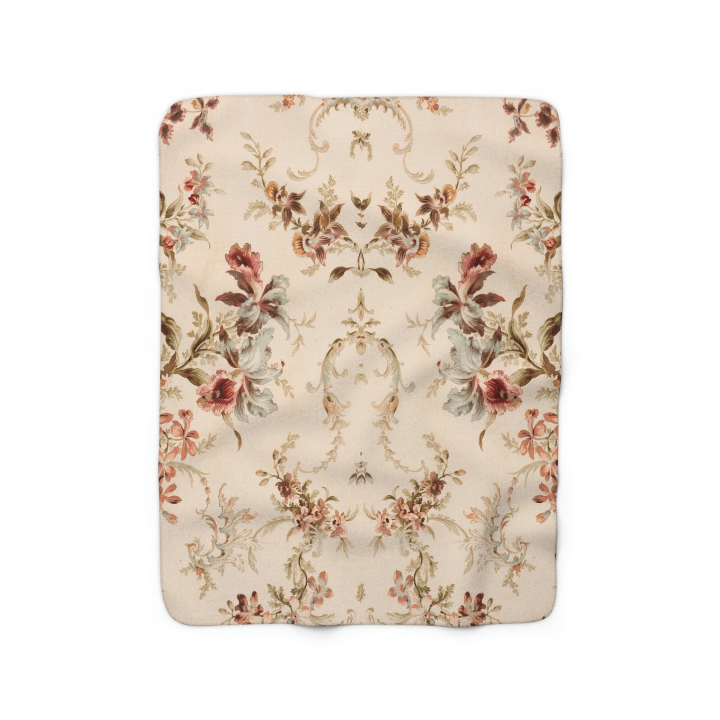 Sherpa Fleece Blanket with a Vintage Floral Pattern