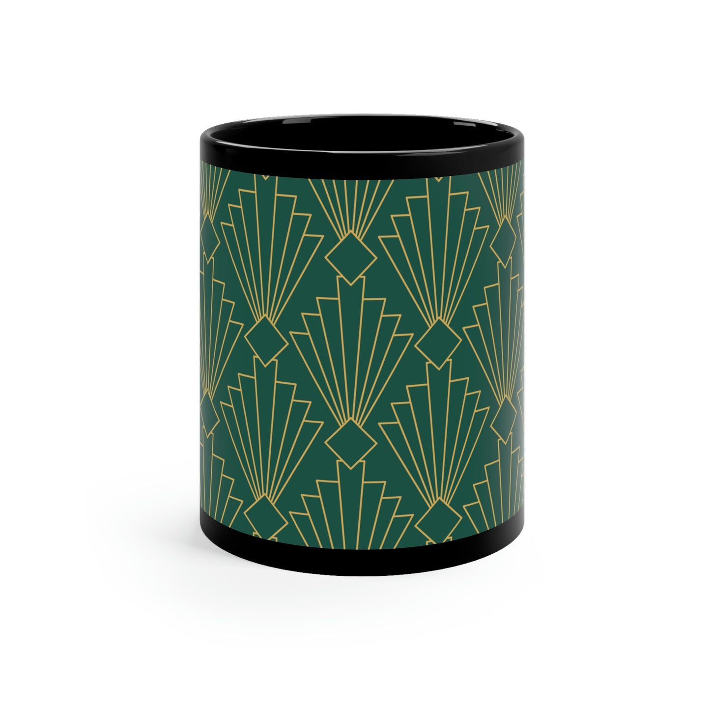 Art Deco Chevron Green and Gold Pattern -11oz Black Mug