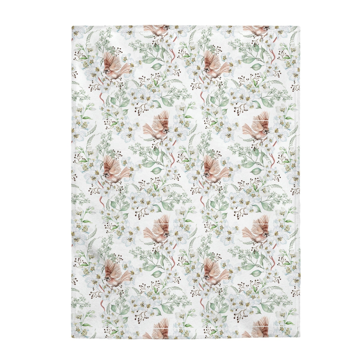 Velveteen Plush Blanket with Floral Bird Pattern