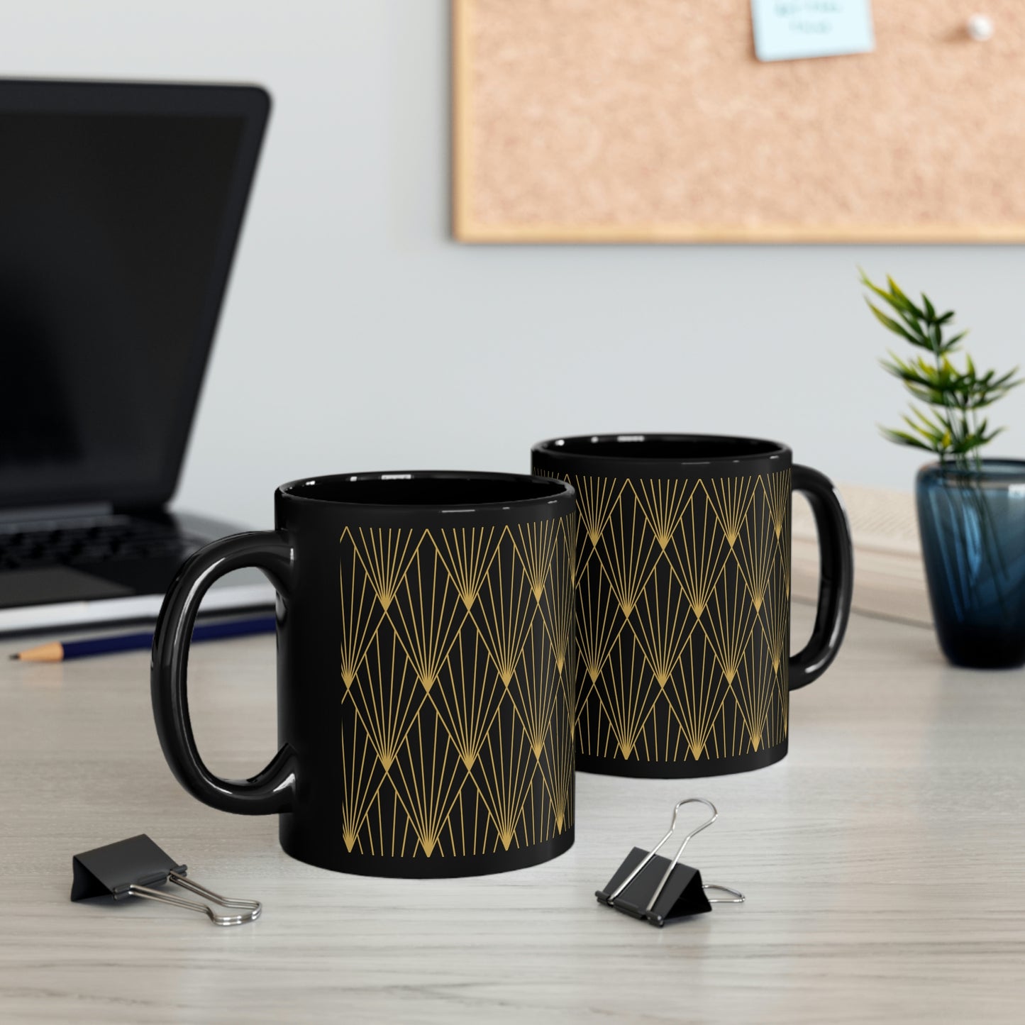 Art Deco Black and Gold Diamond Pattern - 11oz Black Mug