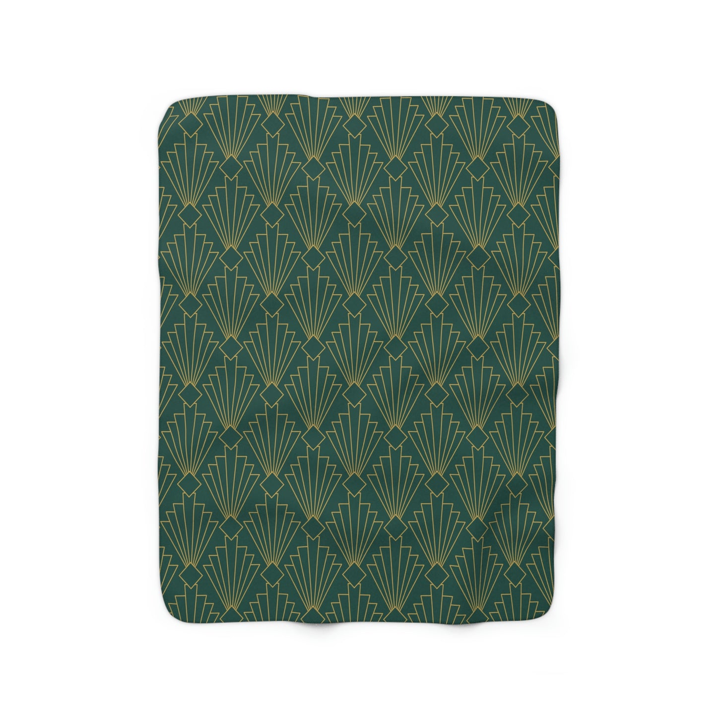 Sherpa Fleece Blanket with Art Deco Gold and Green Chevron Design