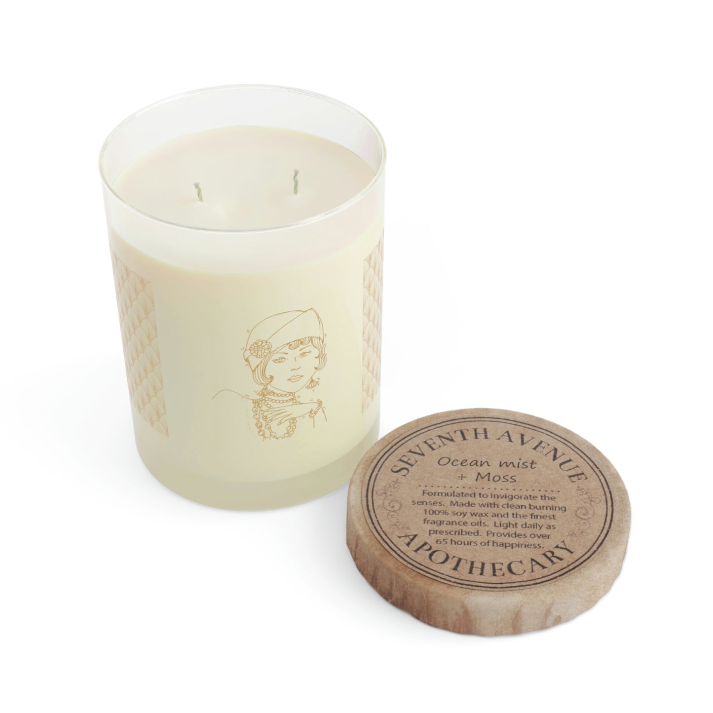 Scented Candle with 1920's Woman with Hat - Full Glass, 11oz