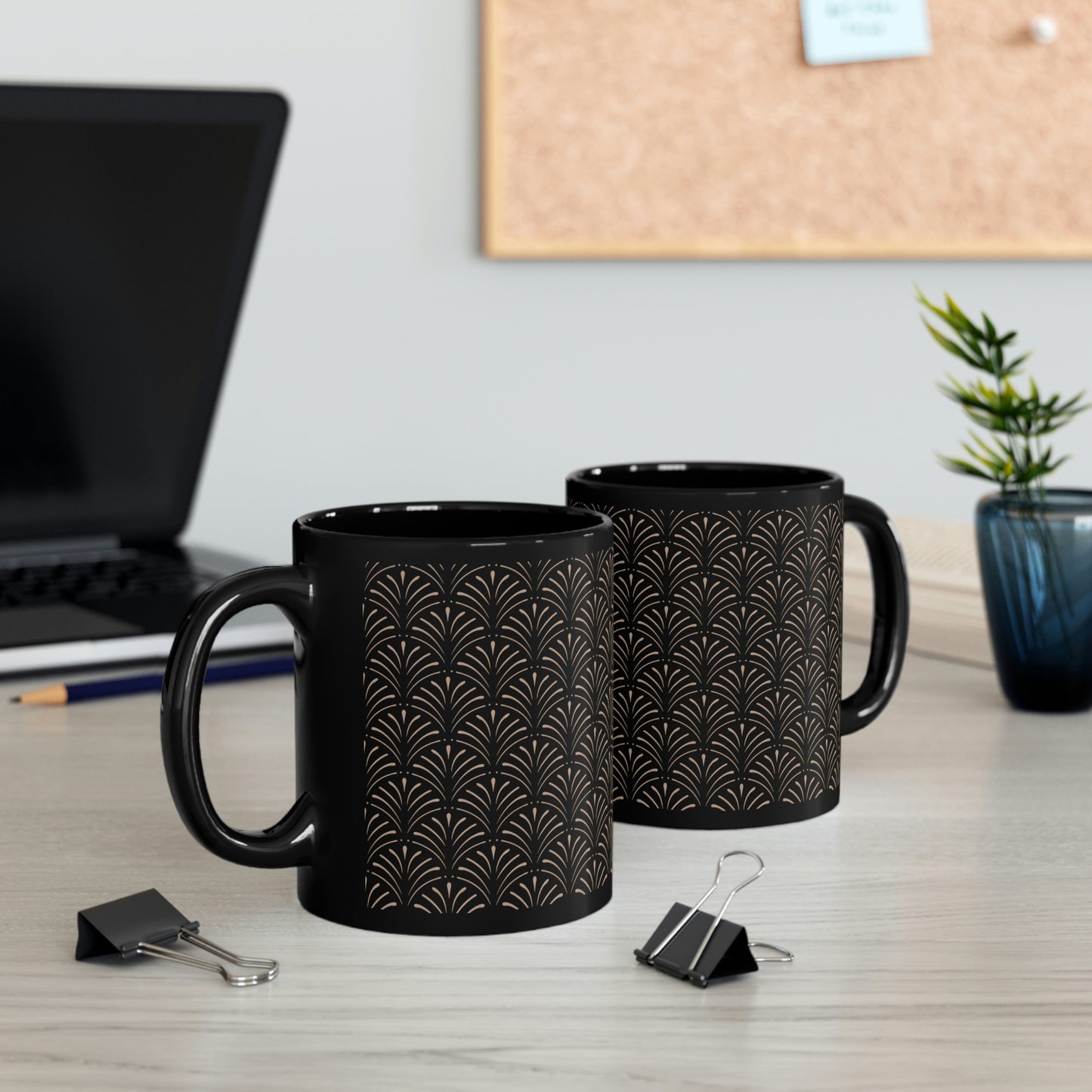 Art Deco Feather-like Pattern - 11oz Black Mug