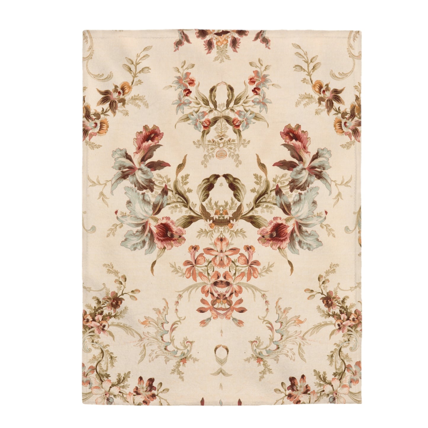 Velveteen Plush Blanket With a Vintage Floral Pattern