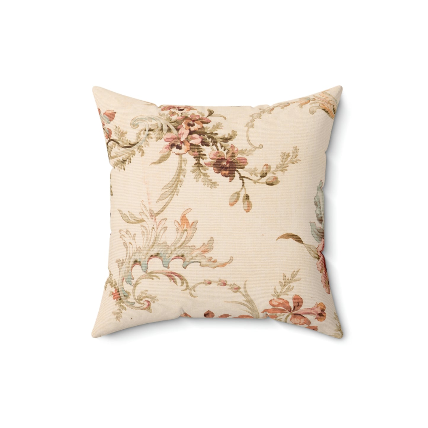 Faux Suede Square Pillow With a Vintage Floral Pattern
