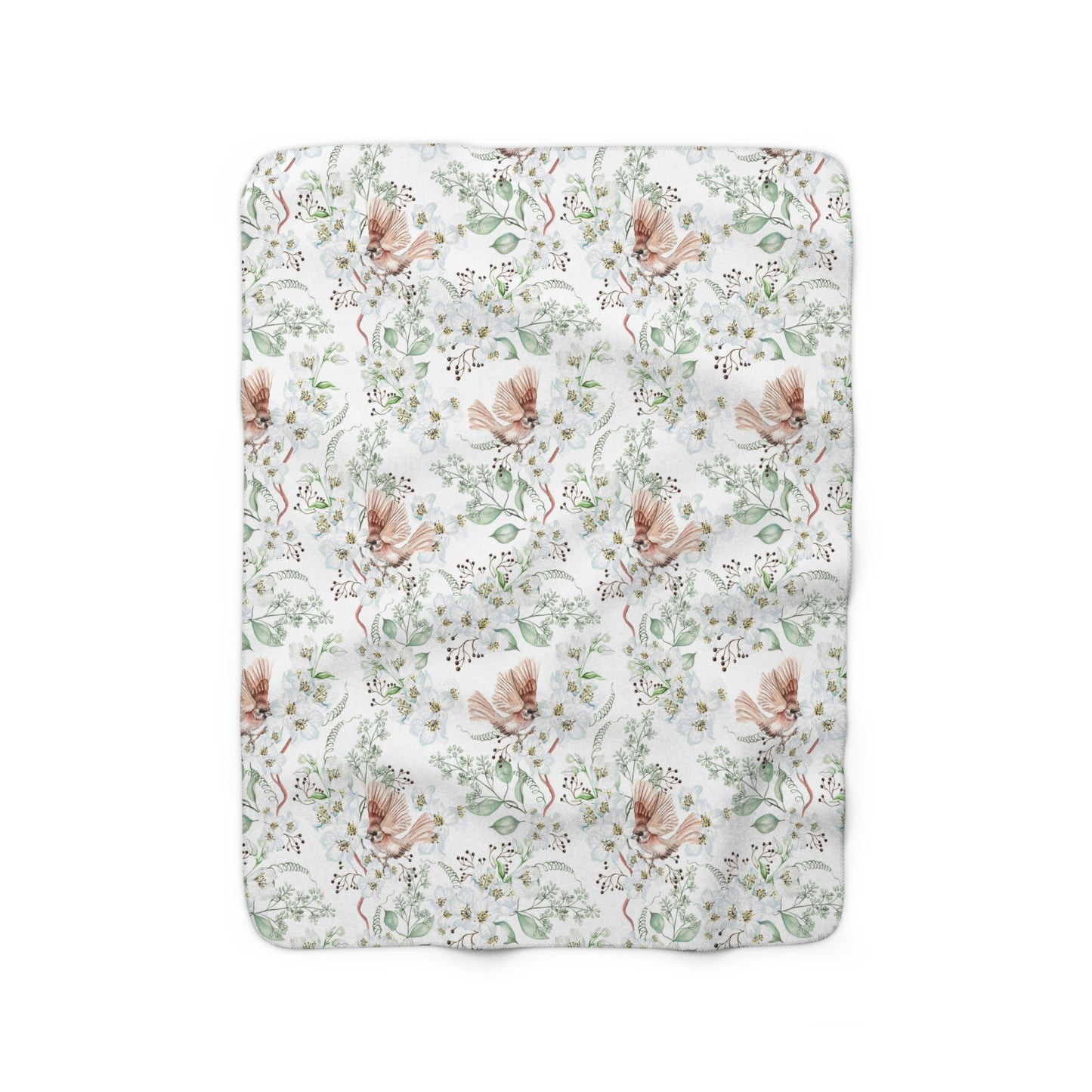 Sherpa Fleece Blanket with a Floral Bird Pattern
