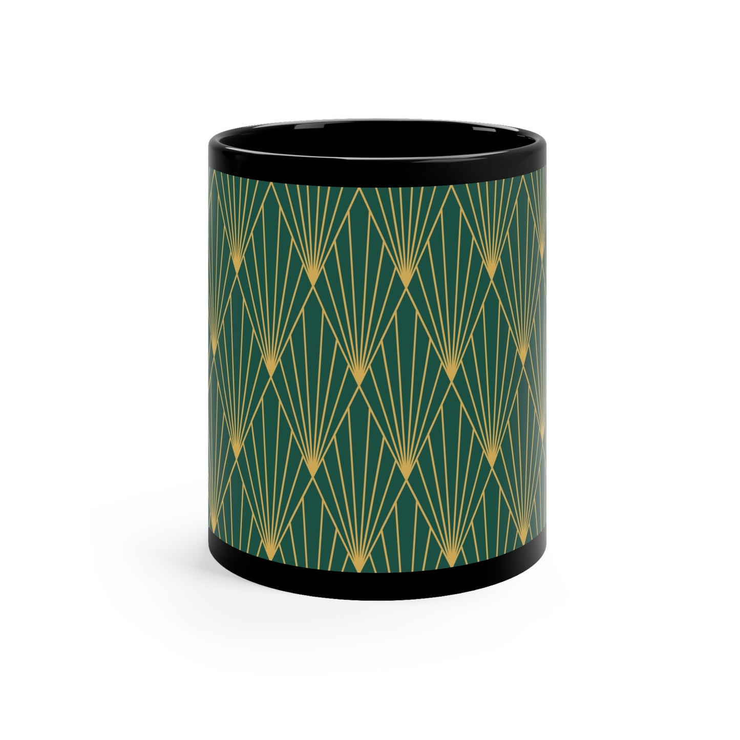 Art Deco Green and Gold Pattern -11oz Black Mug