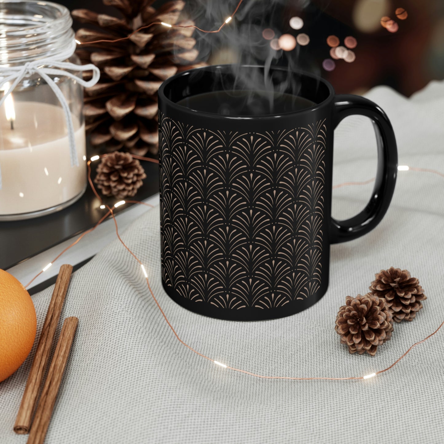 Art Deco Feather-like Pattern - 11oz Black Mug