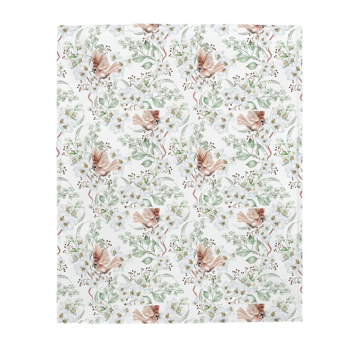 Velveteen Plush Blanket with Floral Bird Pattern