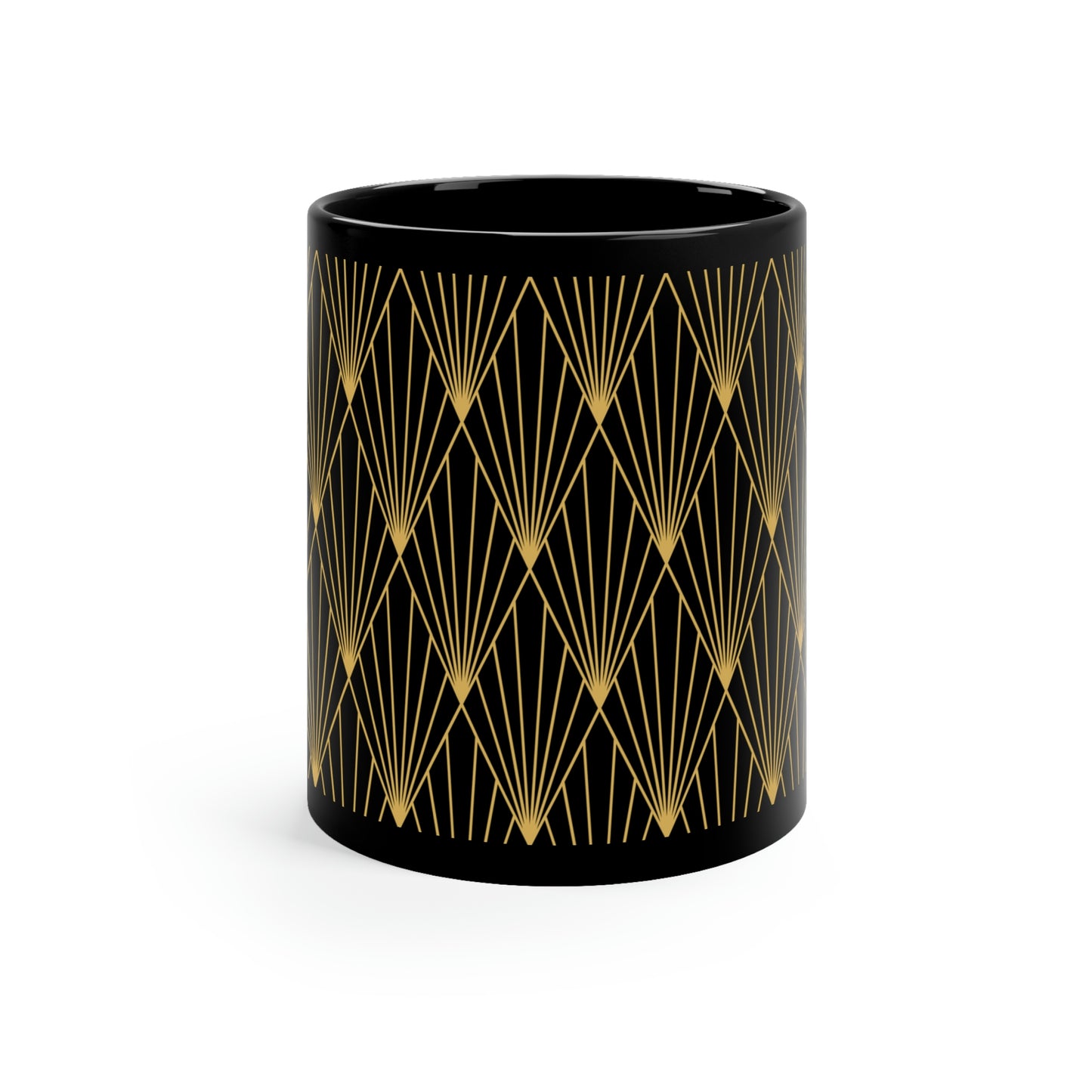 Art Deco Black and Gold Diamond Pattern - 11oz Black Mug