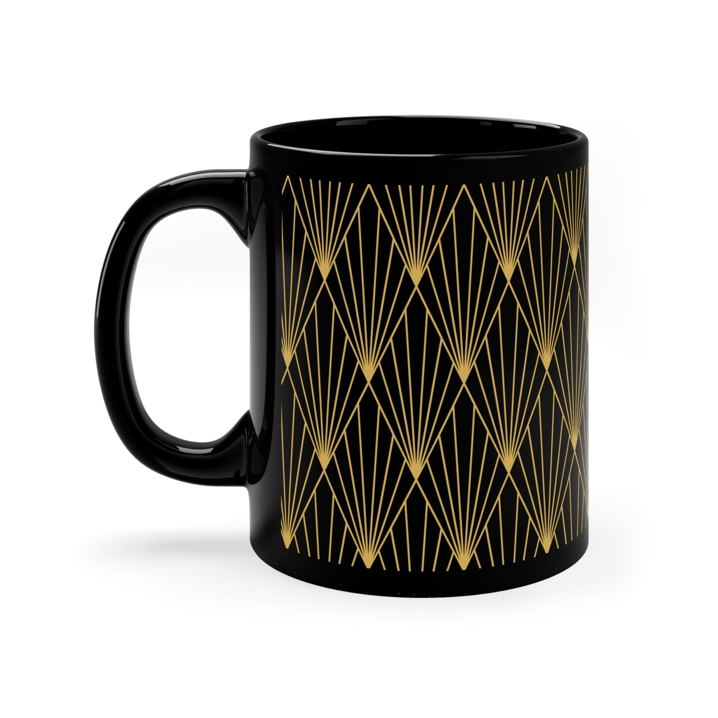 Art Deco Black and Gold Diamond Pattern - 11oz Black Mug
