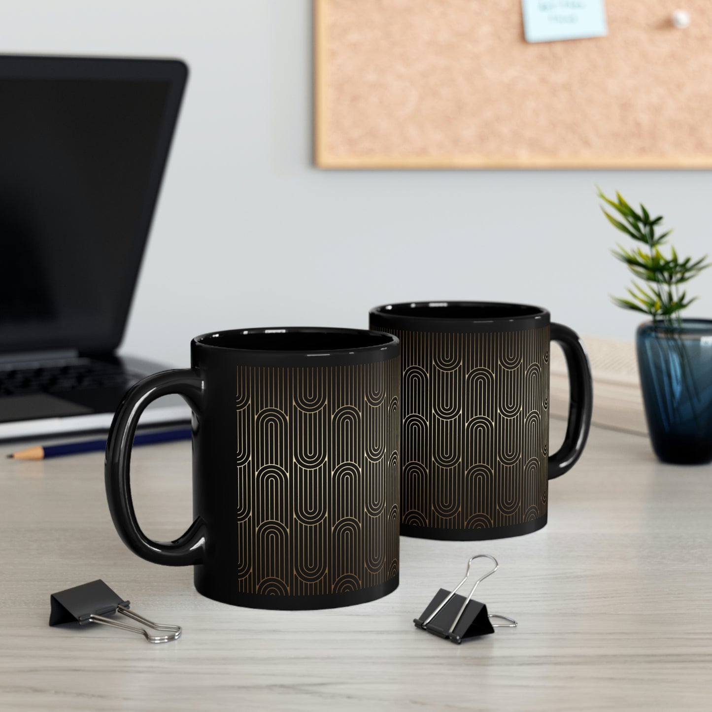 Art Deco Curved Arch in Gold -11oz Black Mug