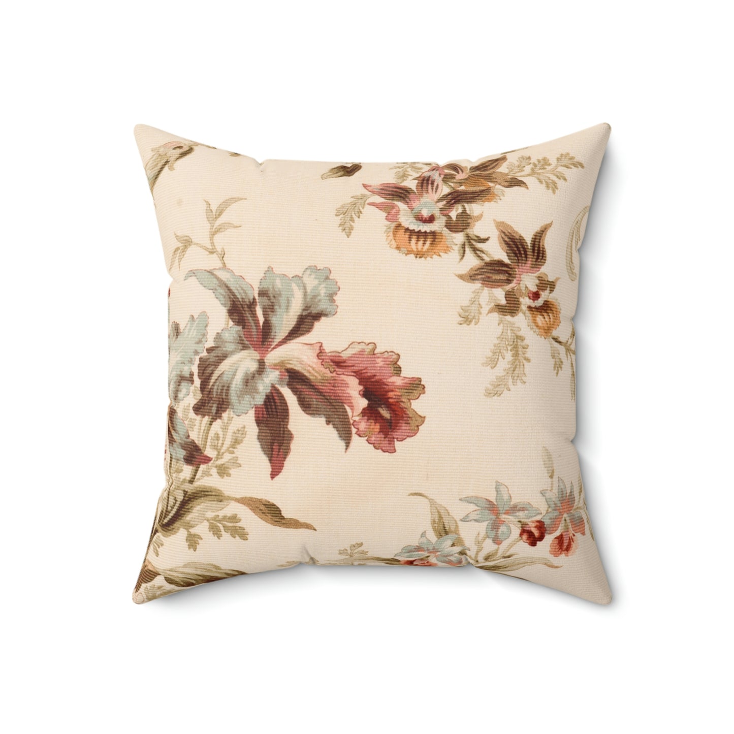 Faux Suede Square Pillow With a Vintage Floral Pattern