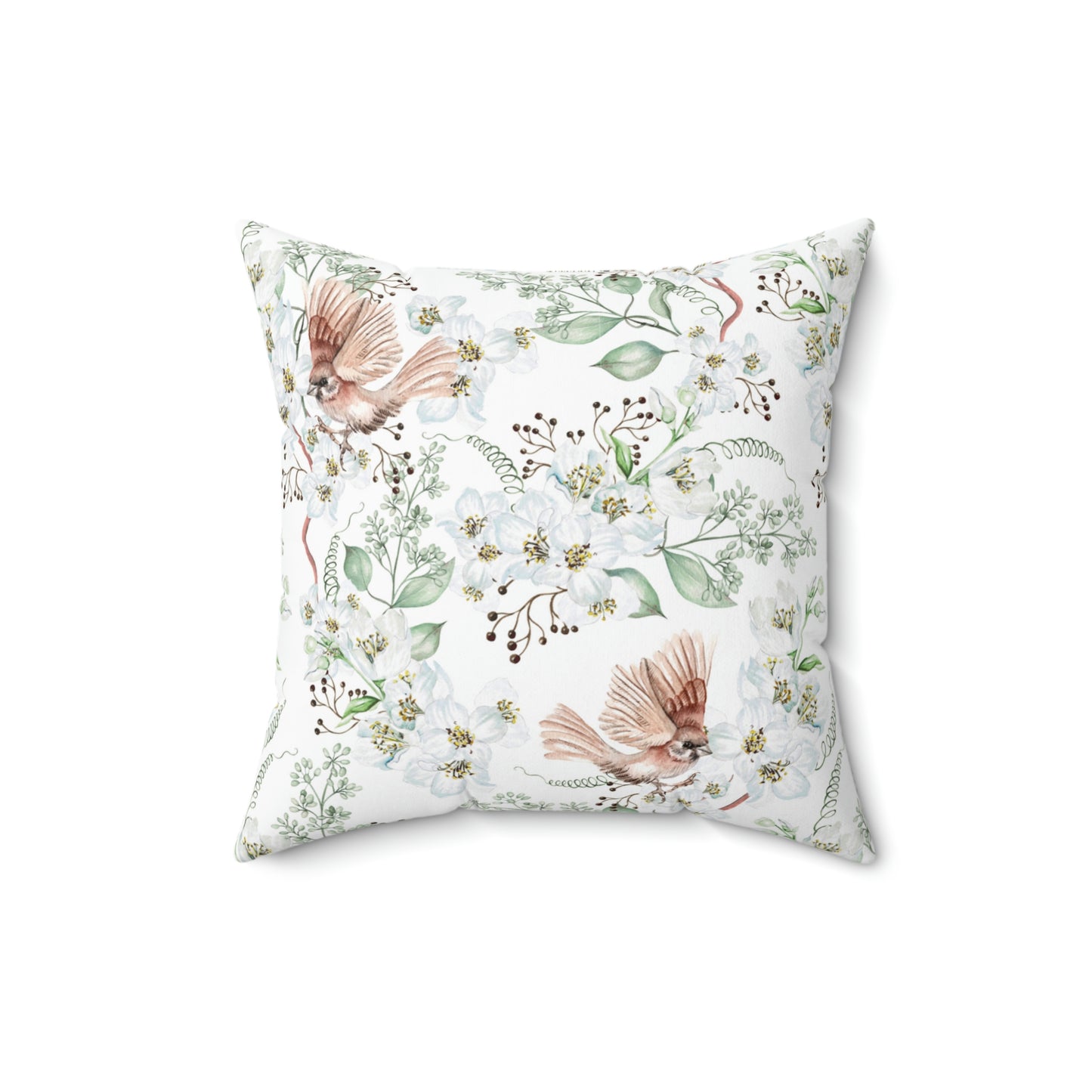 Faux Suede Square Pillow With a Floral Bird Pattern