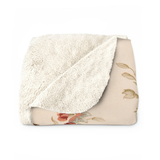 Sherpa Fleece Blanket with a Vintage Floral Pattern