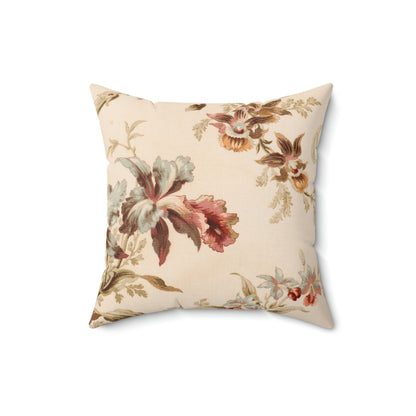 Faux Suede Square Pillow With a Vintage Floral Pattern