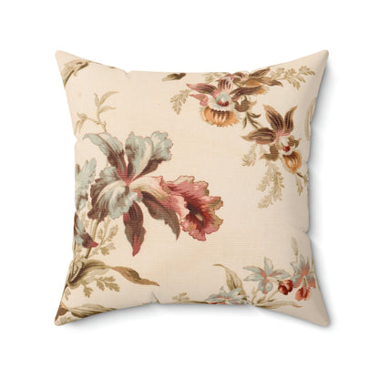 Faux Suede Square Pillow With a Vintage Floral Pattern