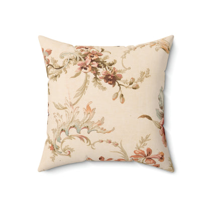 Faux Suede Square Pillow With a Vintage Floral Pattern
