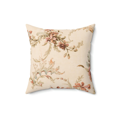 Faux Suede Square Pillow With a Vintage Floral Pattern