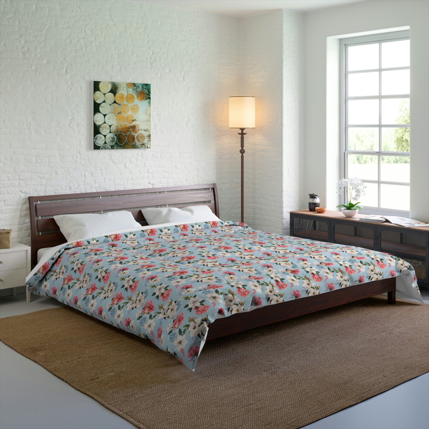 Red and Blue Hydrangea Comforter- Queen Size (104"X88")
