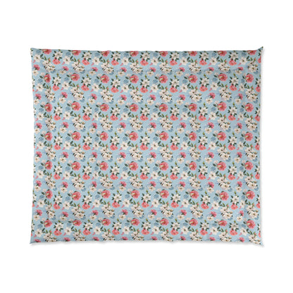 Red and Blue Hydrangea Comforter- Queen Size (104"X88")