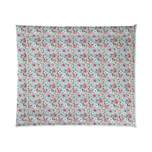 Red and Blue Hydrangea Comforter- Queen Size (104"X88")