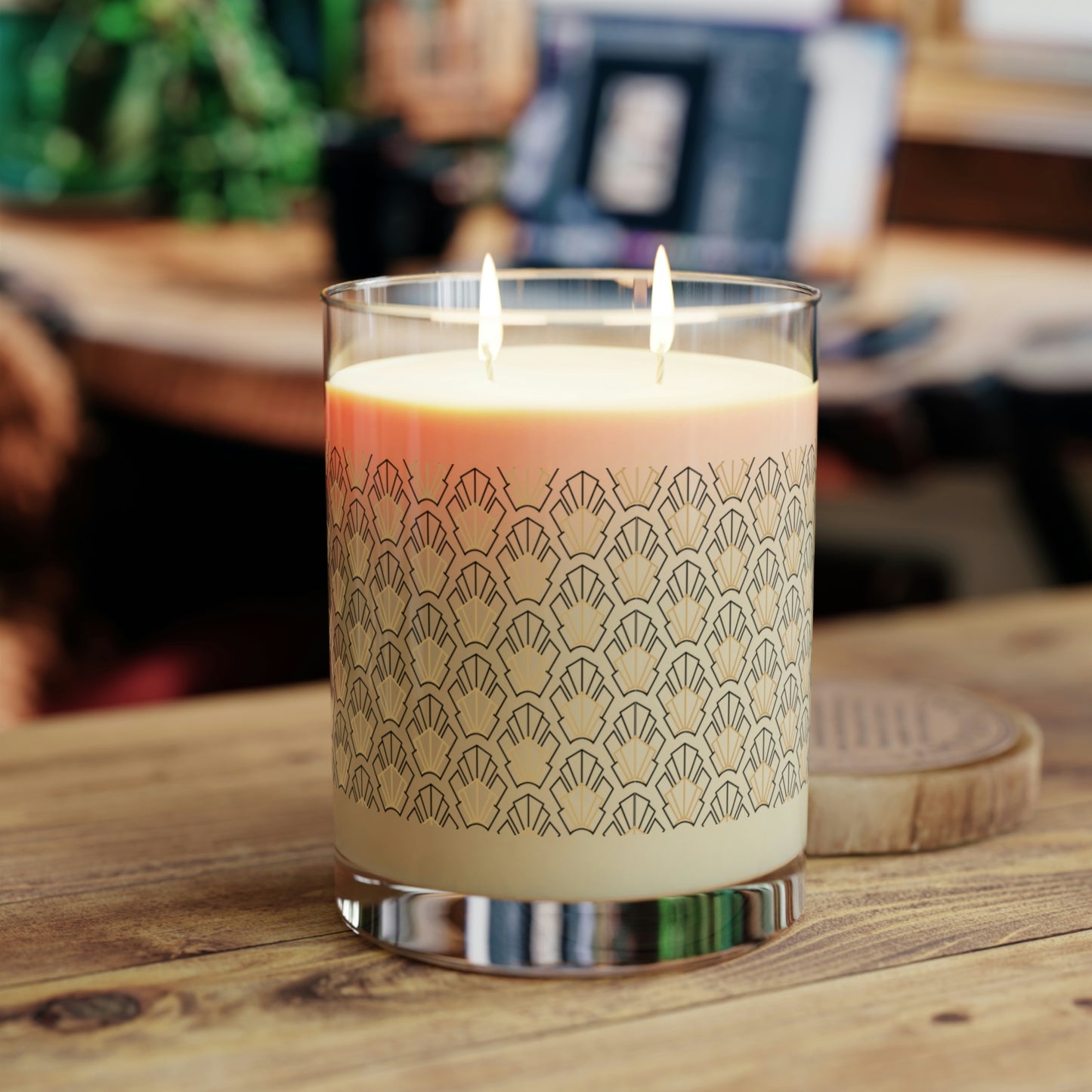 Scented Candle with Art Deco Design - Full Glass, 11oz