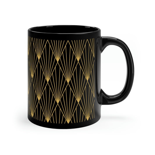 Art Deco Black and Gold Diamond Pattern - 11oz Black Mug