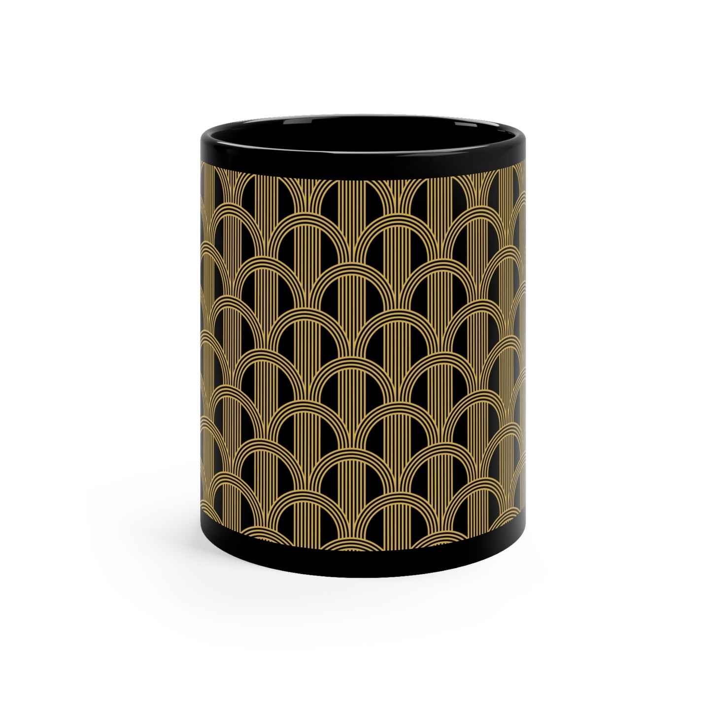 Art Deco Black and Gold Curved Arch Pattern - 11oz Black Mug