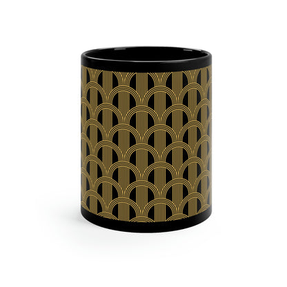 Art Deco Black and Gold Curved Arch Pattern - 11oz Black Mug