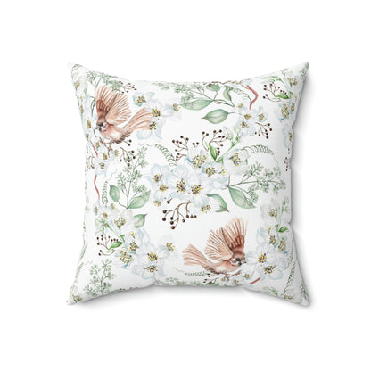 Faux Suede Square Pillow With a Floral Bird Pattern