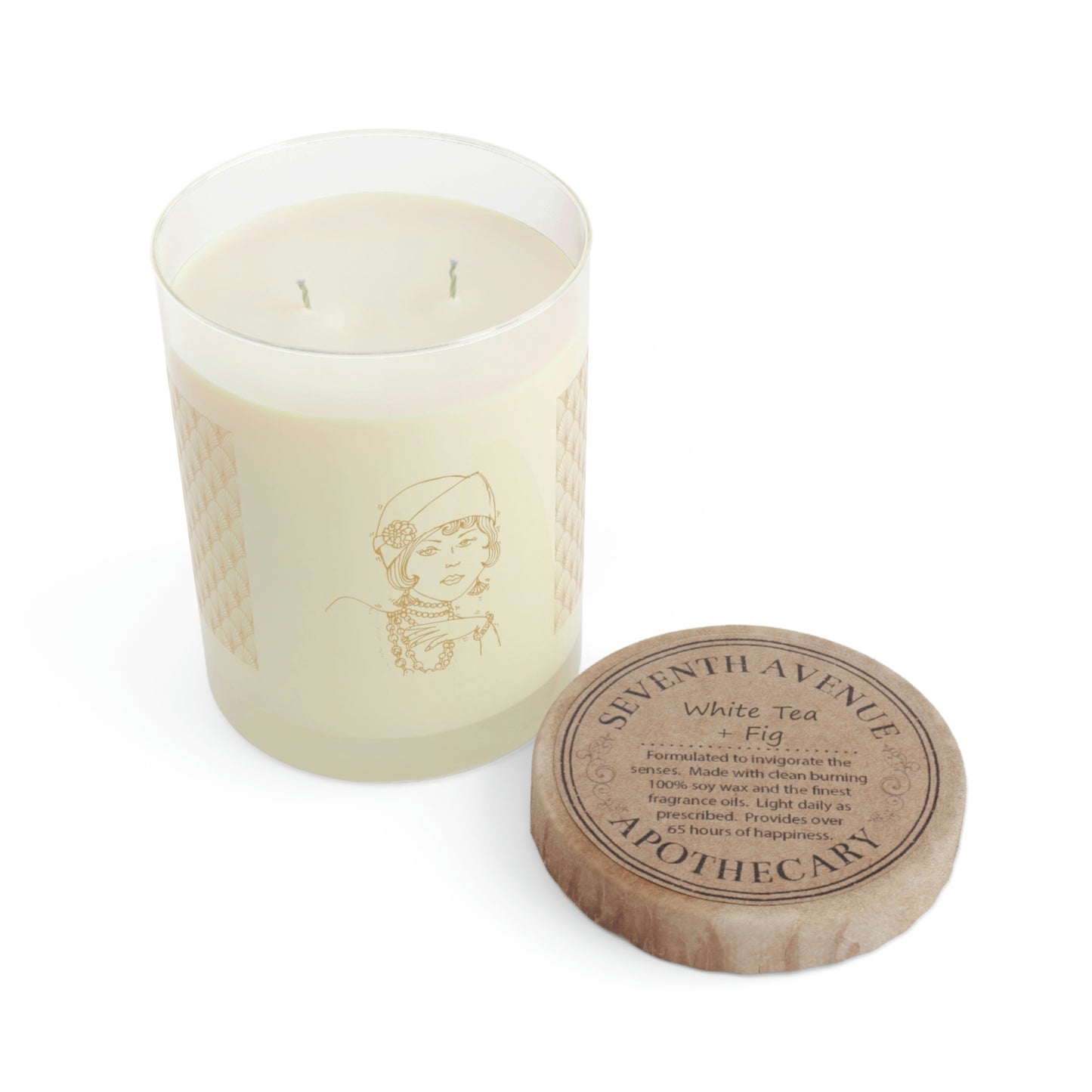 Scented Candle with 1920's Woman with Hat - Full Glass, 11oz