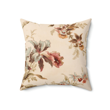 Faux Suede Square Pillow With a Vintage Floral Pattern
