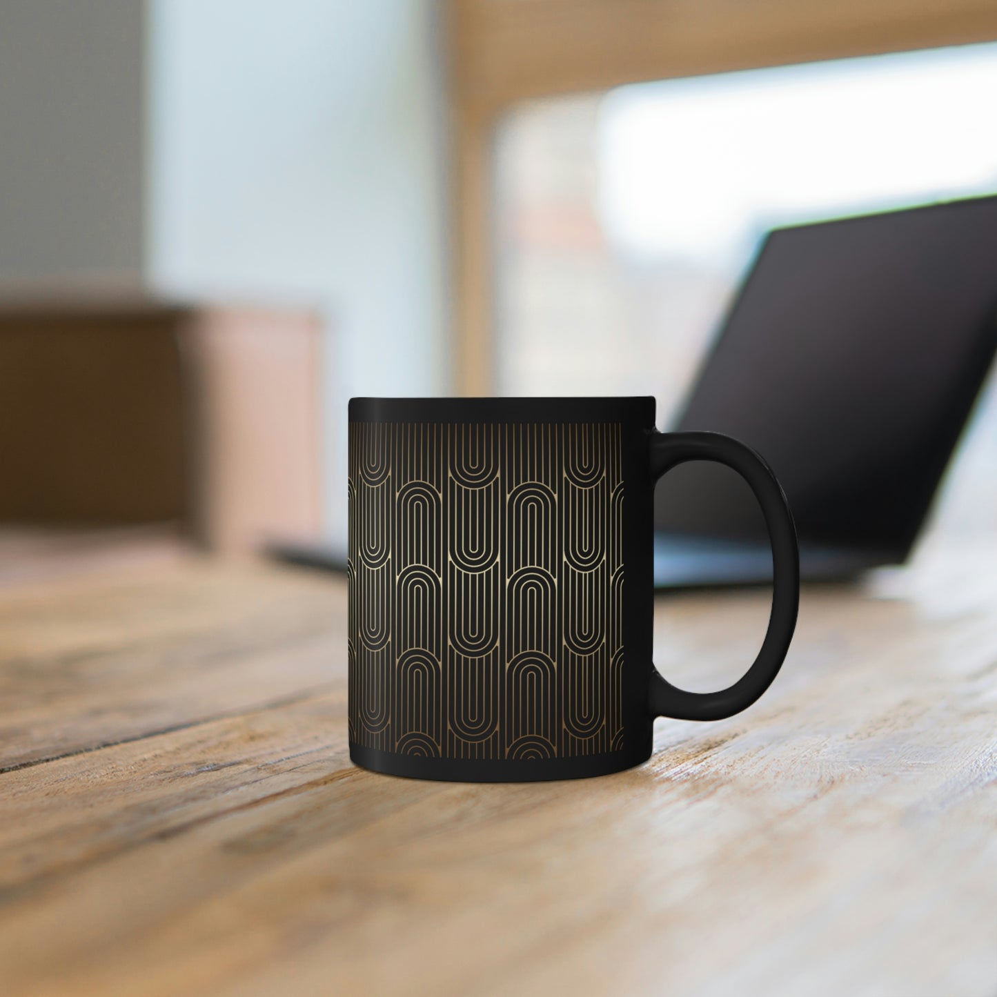 Art Deco Curved Arch in Gold -11oz Black Mug