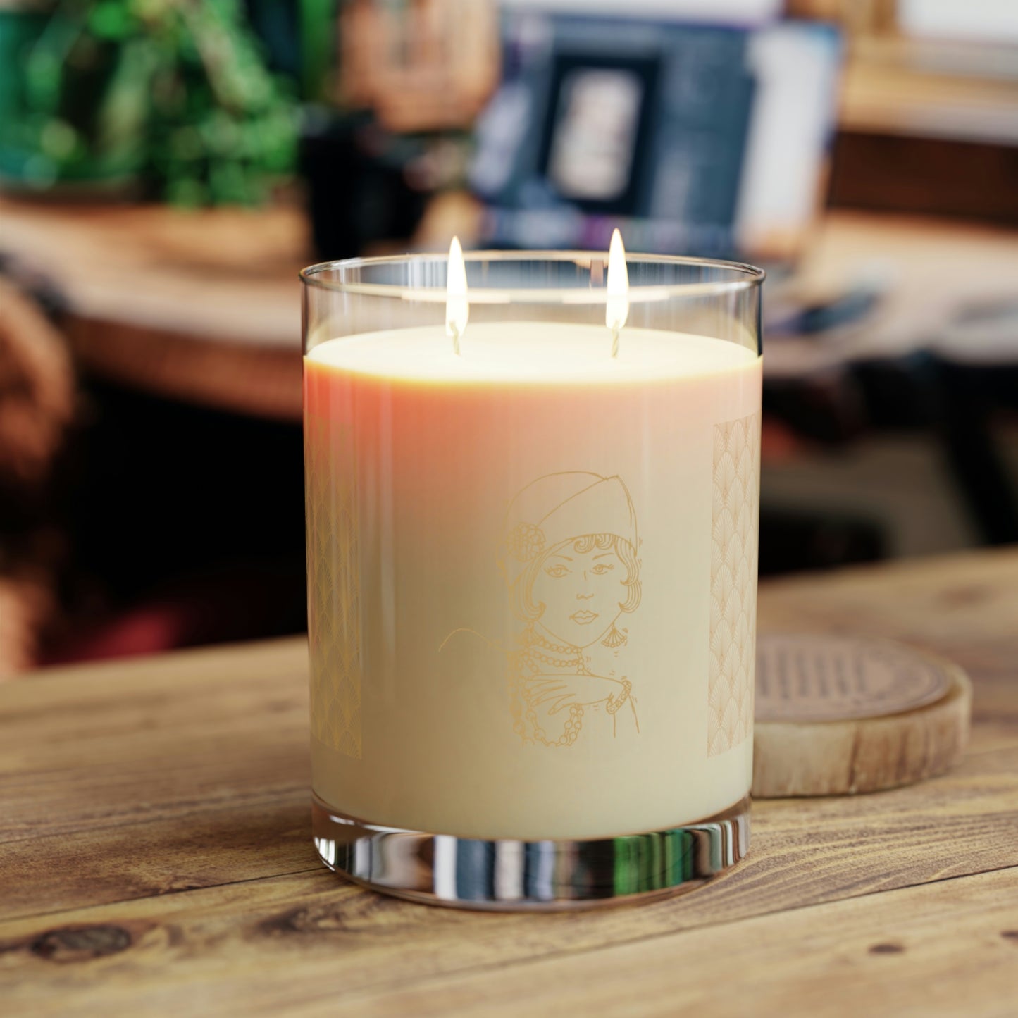 Scented Candle with 1920's Woman with Hat - Full Glass, 11oz