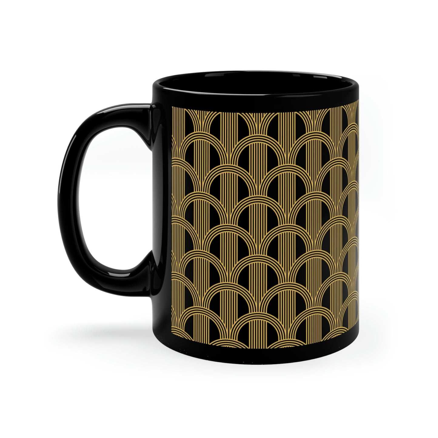 Art Deco Black and Gold Curved Arch Pattern - 11oz Black Mug