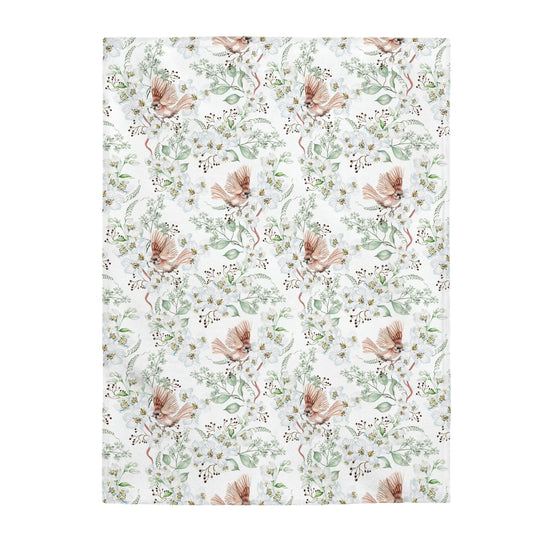 Velveteen Plush Blanket with Floral Bird Pattern